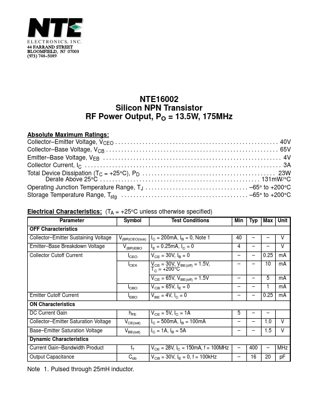 <?=NTE16002?> डेटा पत्रक पीडीएफ