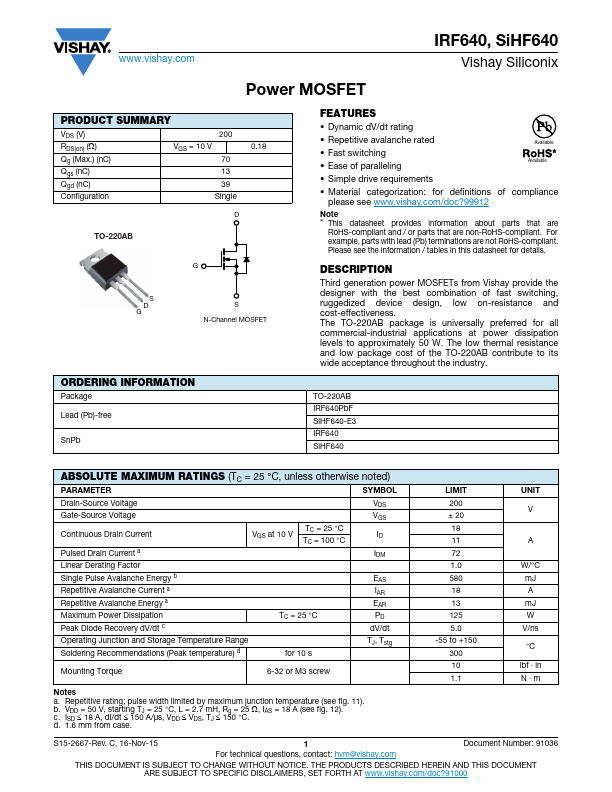 IRF640PbF