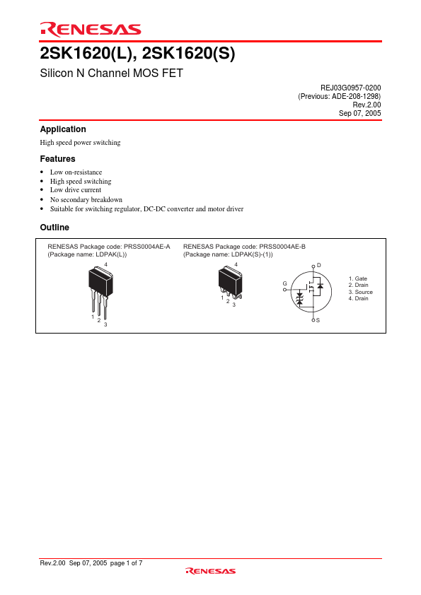 <?=2SK1620S?> डेटा पत्रक पीडीएफ