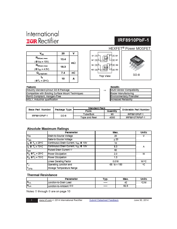 <?=IRF8910PBF-1?> डेटा पत्रक पीडीएफ