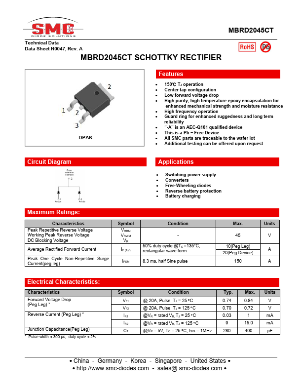 MBRD2045CT SMC Diode