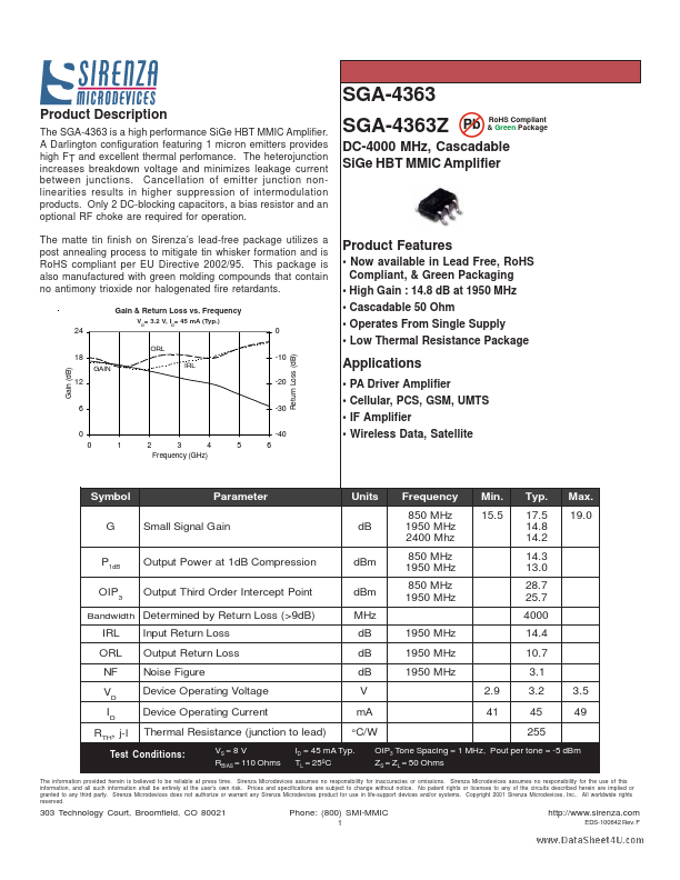 SGA-4363 Sirenza Microdevices