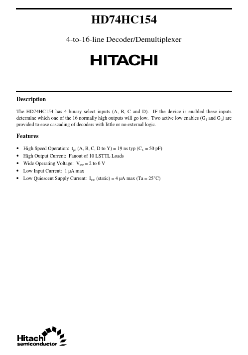 HD74HC154 Hitachi Semiconductor