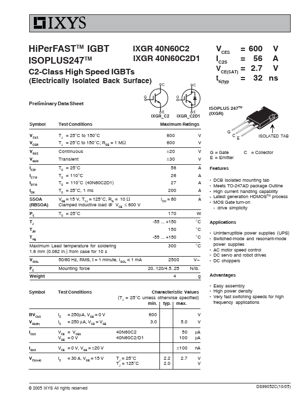 IXGR40N60C2D1 IXYS Corporation