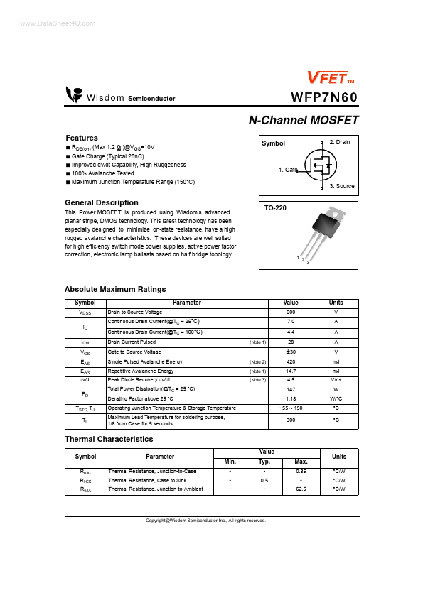 <?=WFP7N60?> डेटा पत्रक पीडीएफ