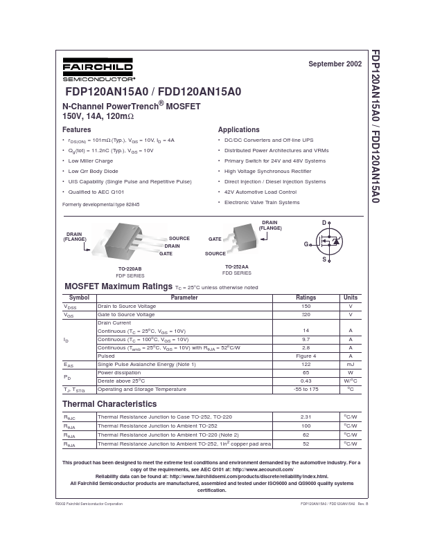 <?=FDP120AN15A0?> डेटा पत्रक पीडीएफ