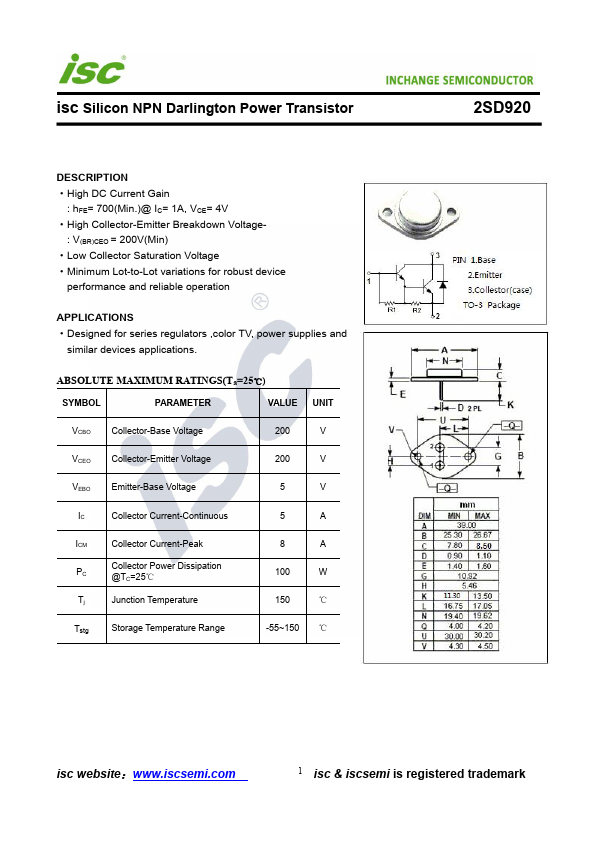 2SD920 INCHANGE