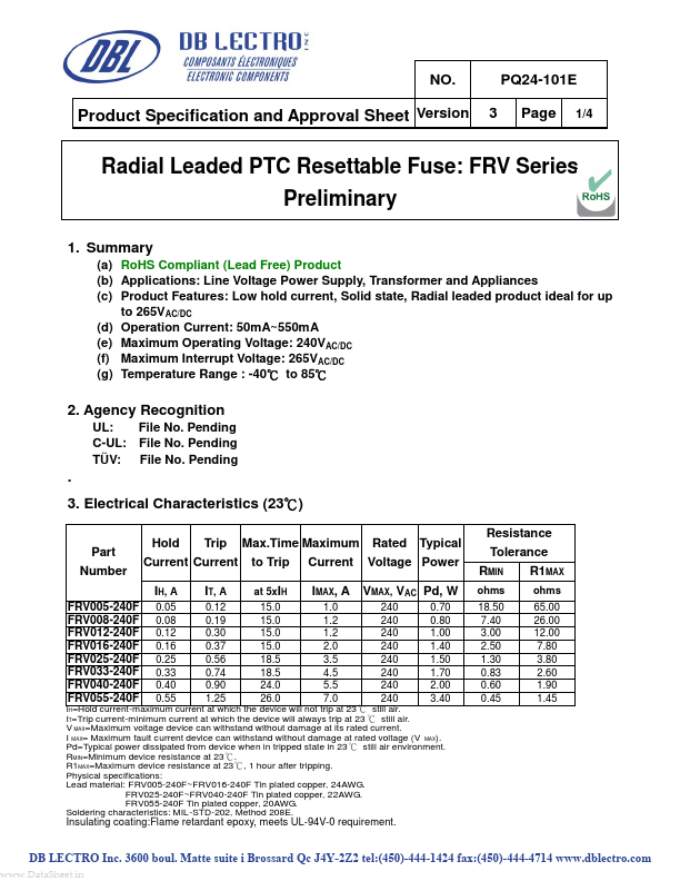 <?=FRV008-240F?> डेटा पत्रक पीडीएफ