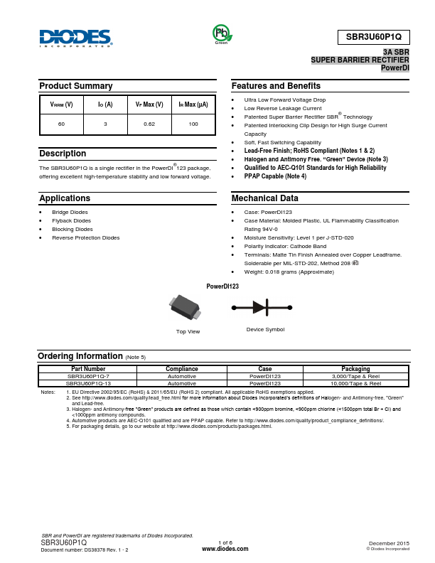 SBR3U60P1Q Diodes
