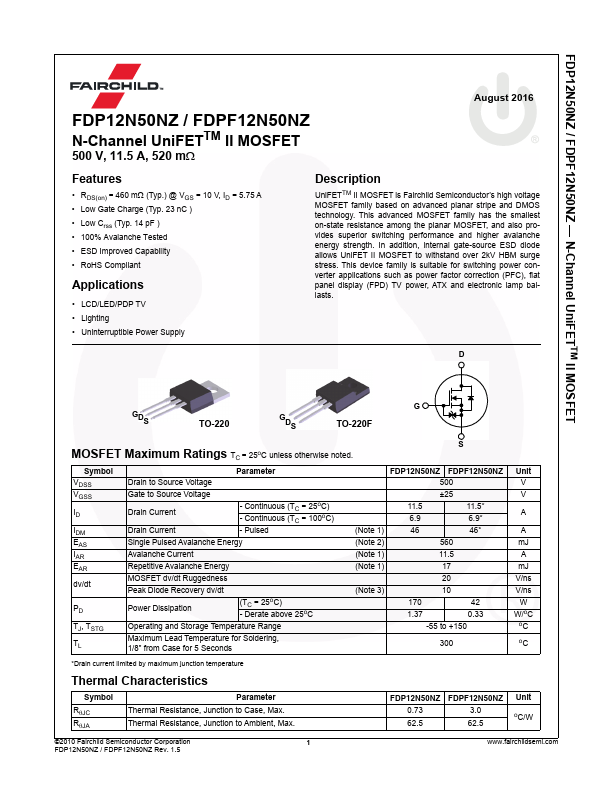 FDP12N50NZ Fairchild Semiconductor