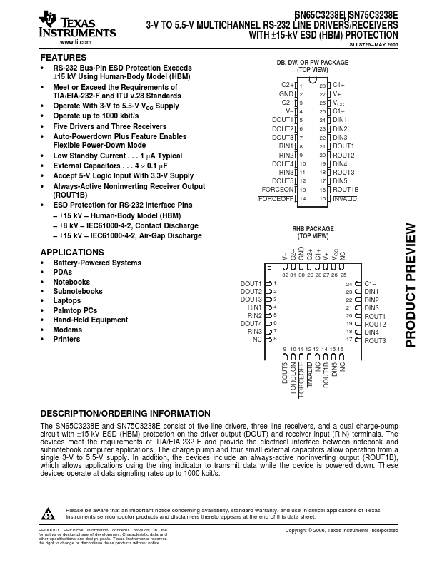 <?=SN65C3238E?> डेटा पत्रक पीडीएफ