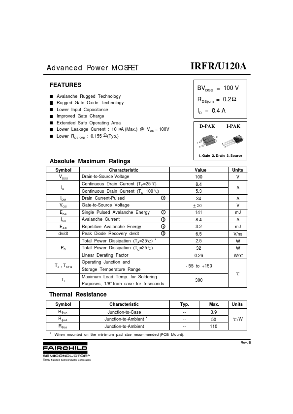 <?=IRFR120A?> डेटा पत्रक पीडीएफ