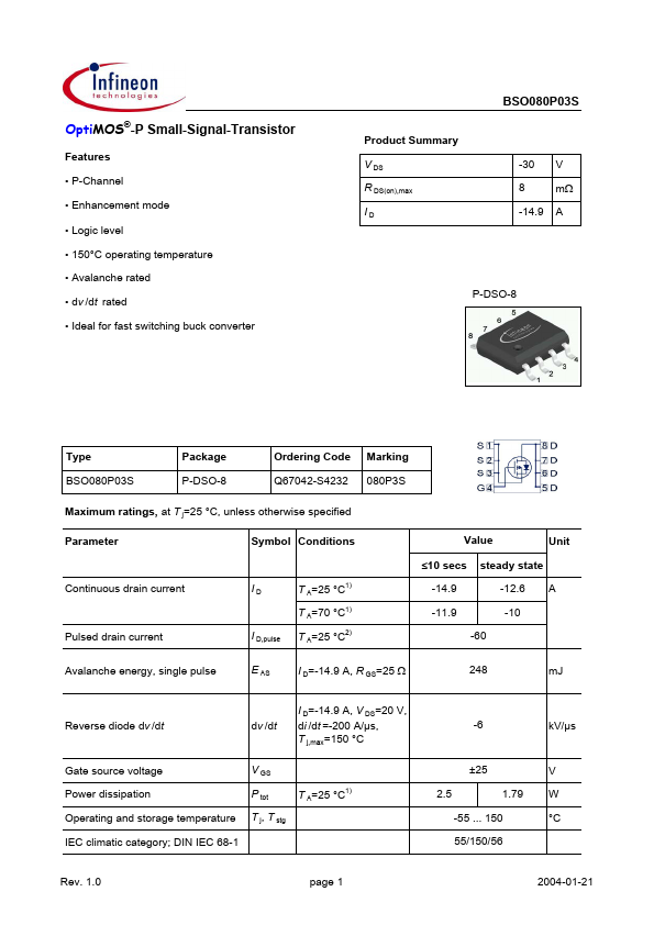 BSO080P03S Infineon Technologies AG