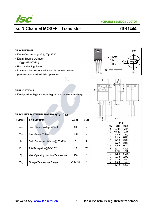 2SK1444 Inchange Semiconductor