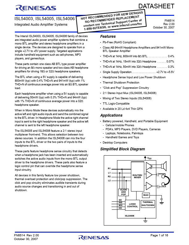 ISL54006 Renesas