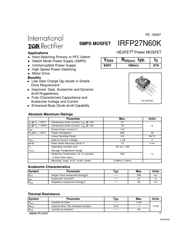 IRFP27N60K International Rectifier