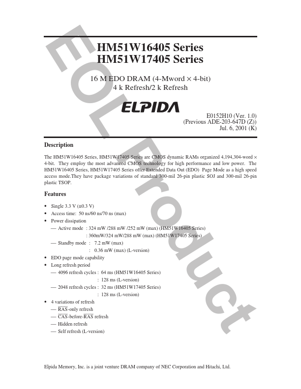 HM51W16405 Elpida Memory