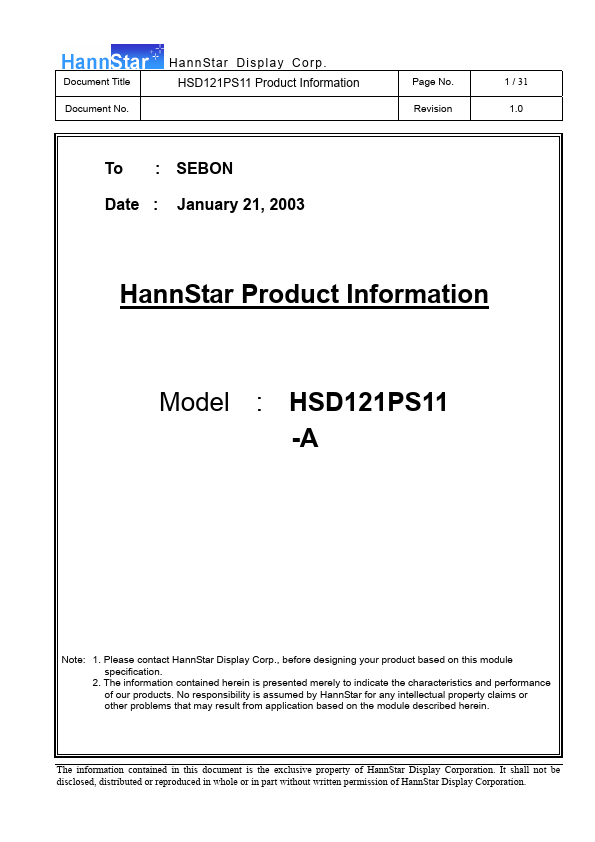 <?=HSD121PS11-A?> डेटा पत्रक पीडीएफ