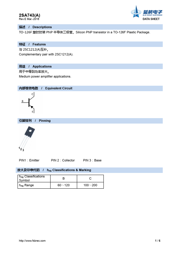 2SA743A BLUE ROCKET ELECTRONICS