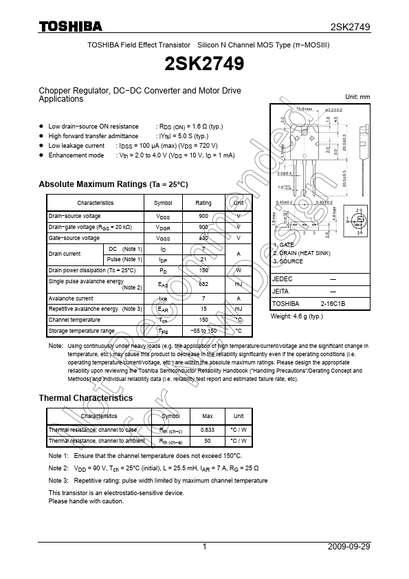 2SK2749 Toshiba Semiconductor