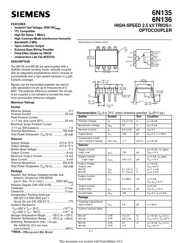 6N135 Siemens Semiconductor Group