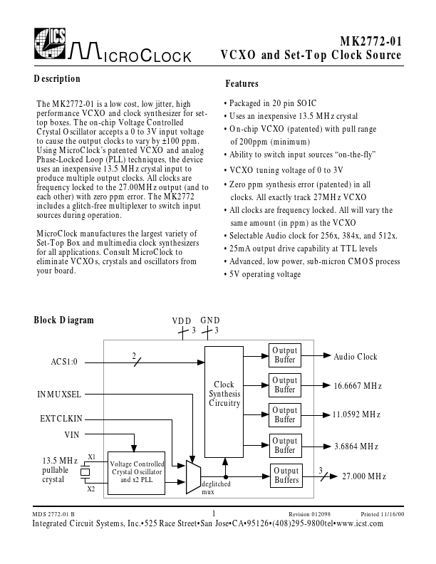 MK2772-01 Integrated Circuit Systems