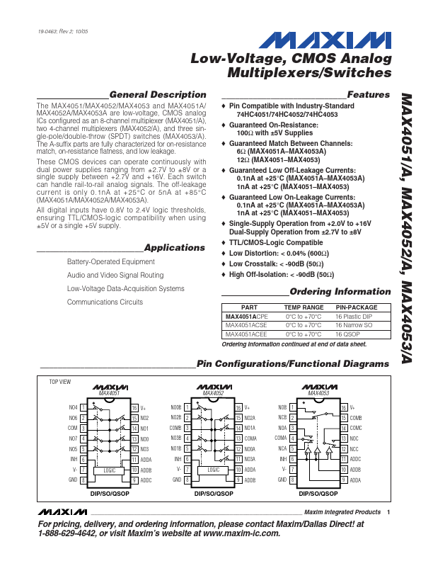 <?=MAX4051A?> डेटा पत्रक पीडीएफ