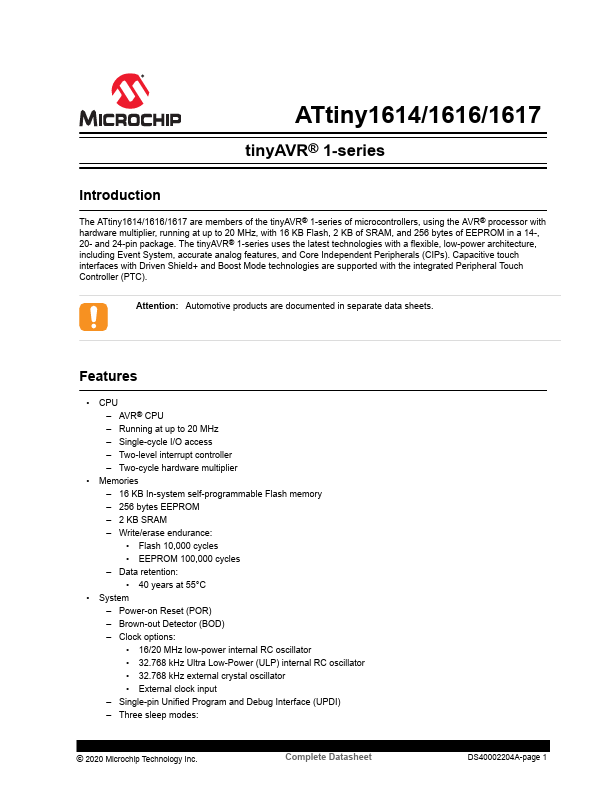 <?=ATtiny1616?> डेटा पत्रक पीडीएफ