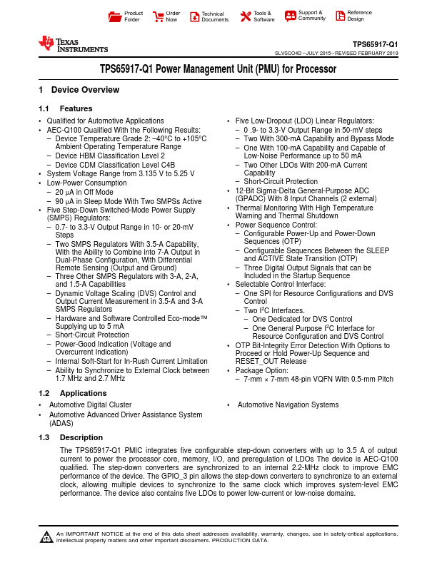 <?=TPS65917-Q1?> डेटा पत्रक पीडीएफ