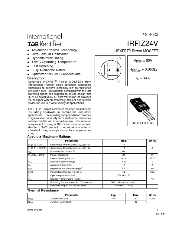 IRFIZ24V International Rectifier
