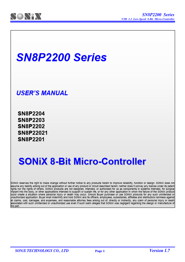 SN8P2203 SONiX