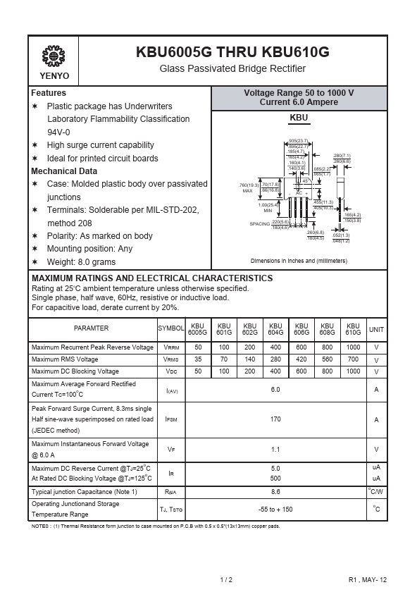 <?=KBU610G?> डेटा पत्रक पीडीएफ