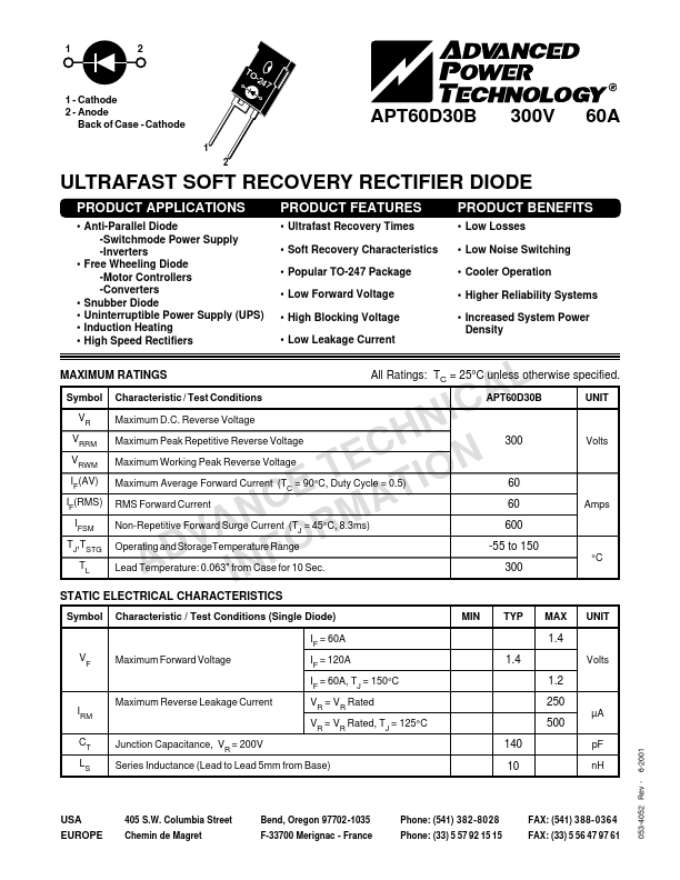 APT60D30B Advanced Power Technology