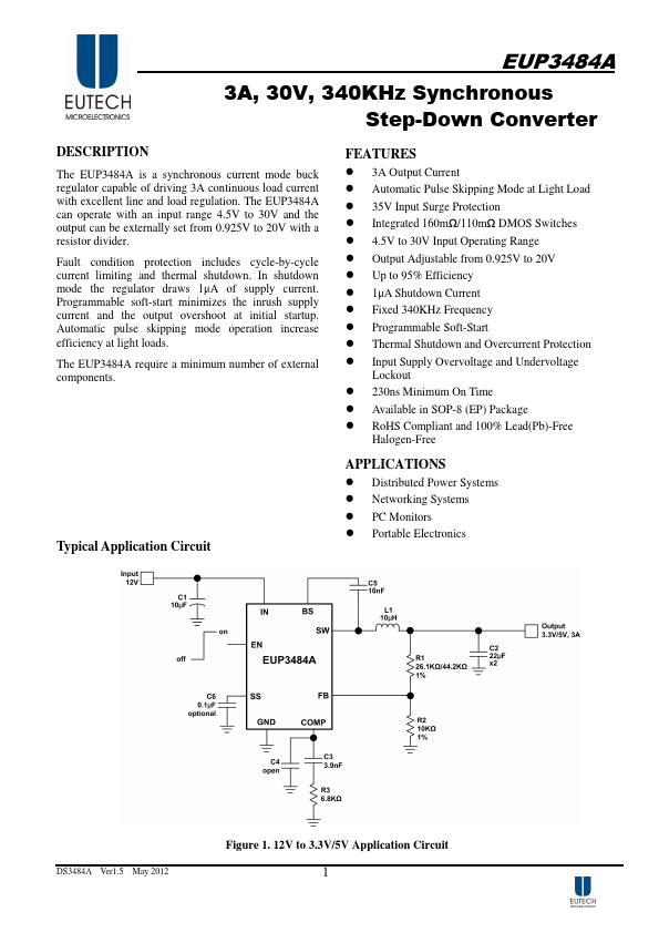 EUP3484A Eutech Microelectronics