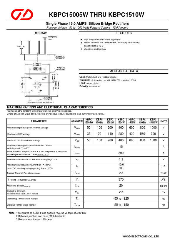 KBPC1502W GOOD ELECTRONIC