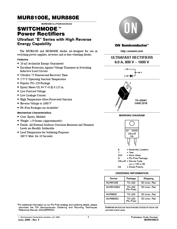 MUR8100E ON Semiconductor