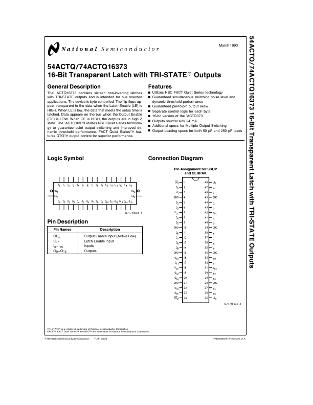 74ACTQ16373 National Semiconductor
