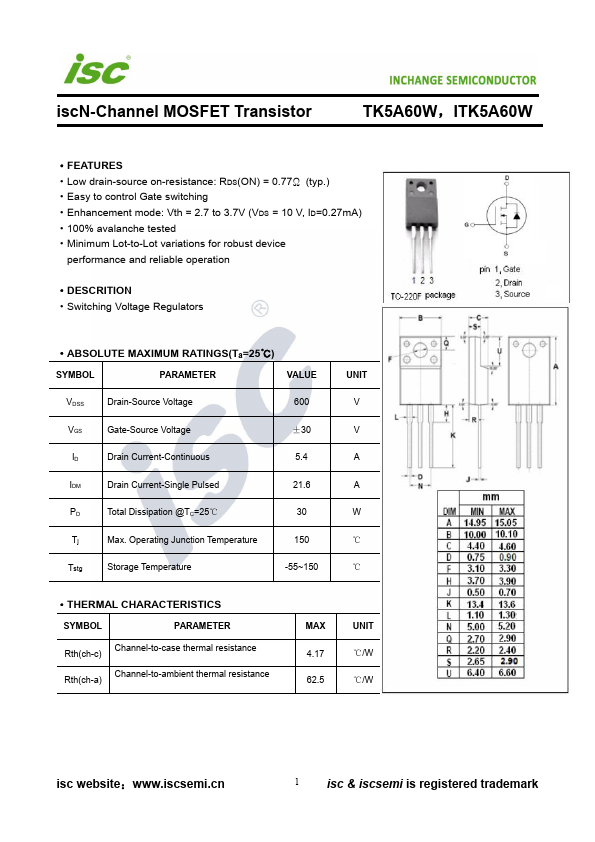 TK5A60W INCHANGE