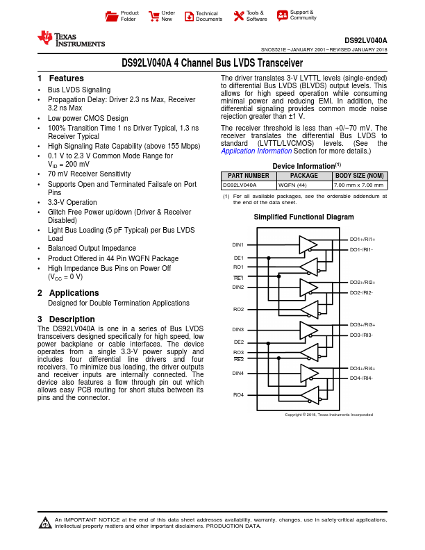 DS92LV040A Texas Instruments