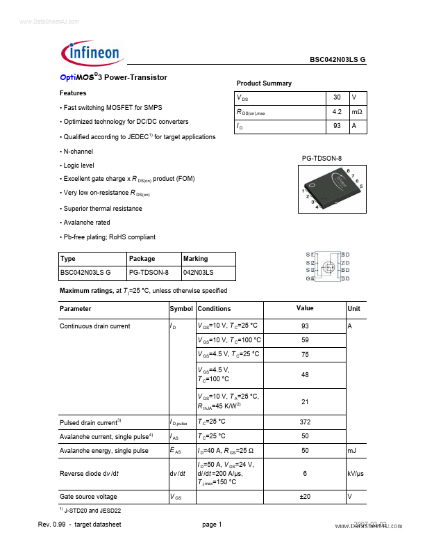 BSC042N03LSG Infineon Technologies