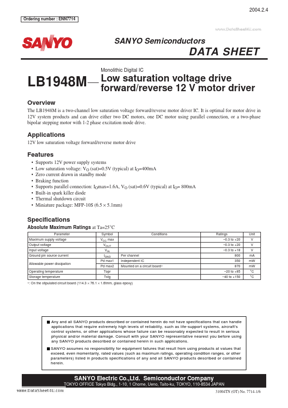 LB1948M Sanyo Semicon Device