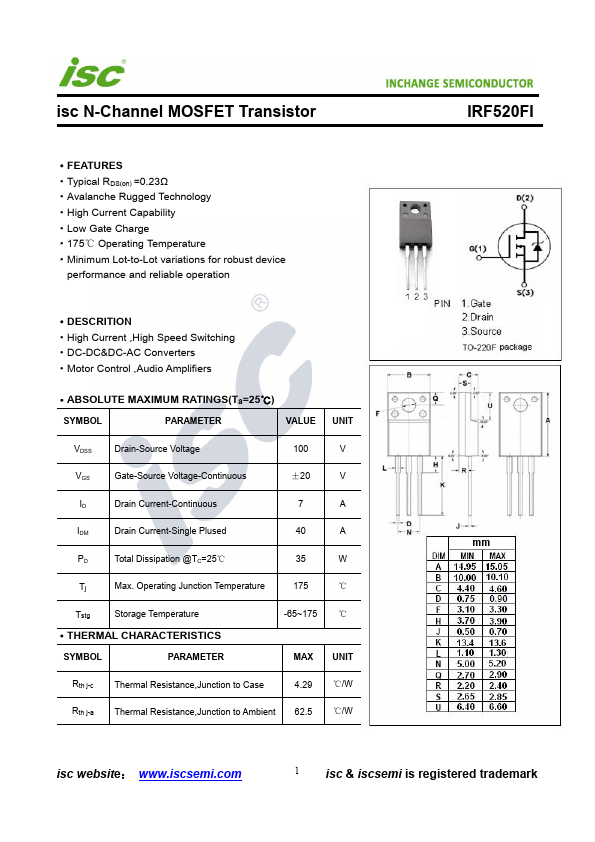 IRF520FI Inchange Semiconductor