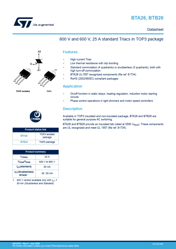 BTA26-800VW STMicroelectronics