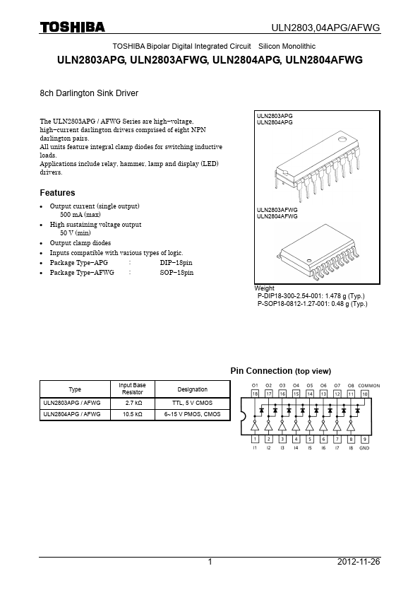 ULN2804AFWG Toshiba Semiconductor