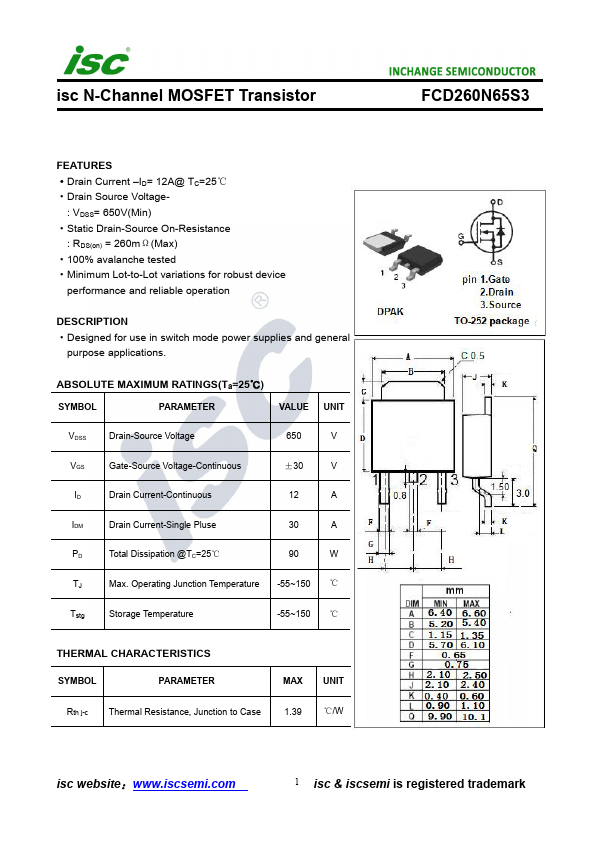 <?=FCD260N65S3?> डेटा पत्रक पीडीएफ