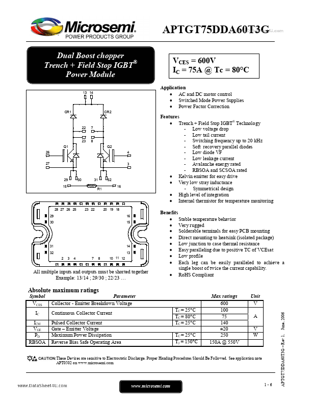 APTGT75DDA60T3G Microsemi Corporation