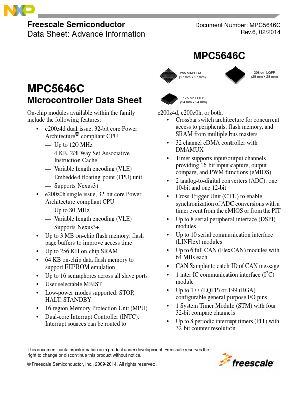 <?=MPC5646B?> डेटा पत्रक पीडीएफ