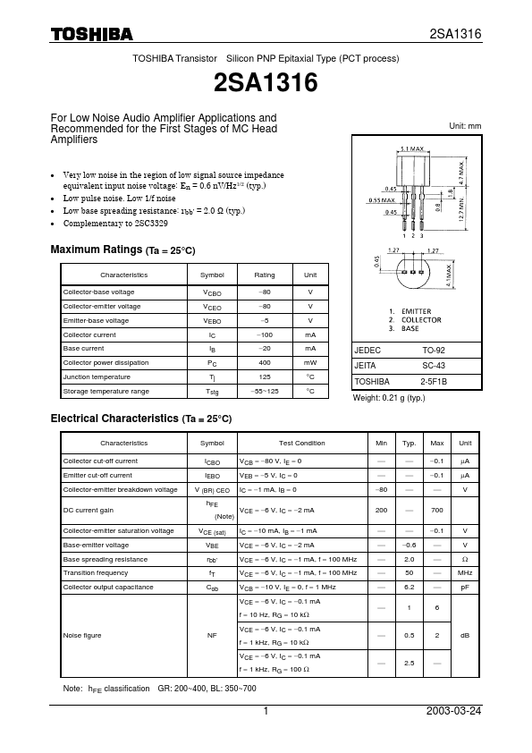 2SA1316 Toshiba Semiconductor