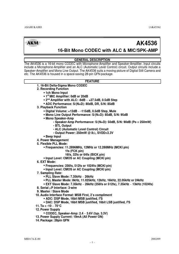 AK4536 Asahi Kasei Microsystems