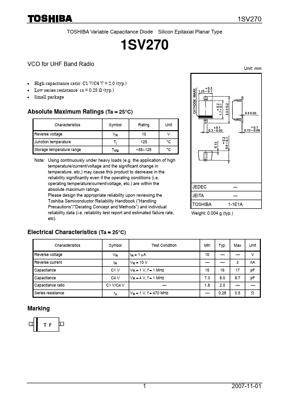 1SV270 Toshiba Semiconductor